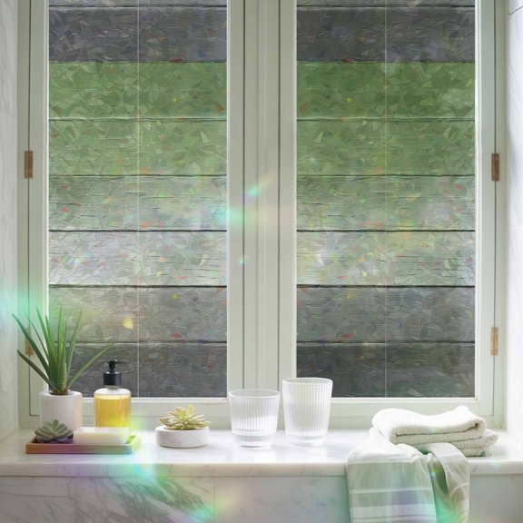 Sage Green Gradient Wood Board Window Privacy Film,Decorative Windows Static Cling Farm Grey Wooden Heat Control Removable Glass Sticker for Home Bathroom Bedroom Window Door,29.5x78.7in