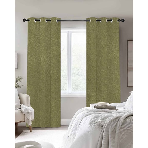 Sage Green Grain Texture Blackout Curtains 2 Panels, Vintage Industrial Olive Solid Color Thermal Insulated Grommet Window Curtains for Bedroom Living Room 27.5"x39"
