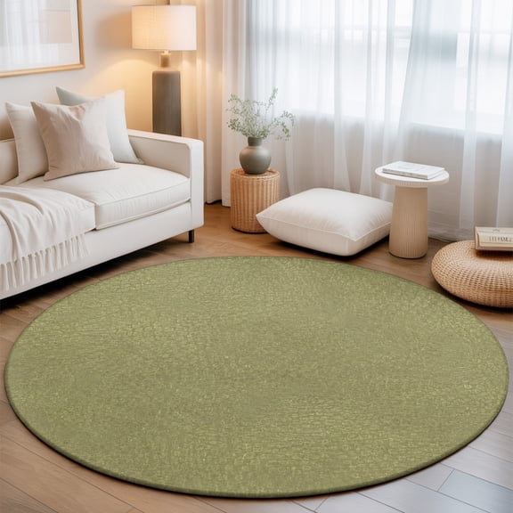 Sage Green Grain Texture Small Round Rug 3Ft Vintage Industrial Olive Solid Color Area Rugs Washable Non Slip Indoor Floor Mats Circle Carpet for Living Room Bedroom Dining Room Home Decor