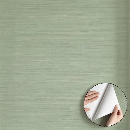 Sage Green Grasscloth Wallpaper, Minimalist Aesthetic Modern Peel and Stick Wallpaper, Waterproof Self Adhesive Wall Decoration for Bedroom Living Room Kitchen Cabinet Drawer 17.7 * 118 in