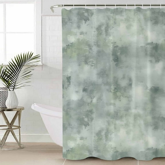 Sage Green Gray Bathroom Curtain 72 Inch Shower Curtain with Hooks, Abstract Modern Street Painting Art Ombre Waterproof Polyester Bath Curtain Washable Bathtub Curtain 72''x 72''