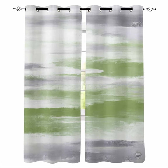 Sage Green Gray Blackout Curtains 45 Inches Long, Neutral Abstract White Ombre Texture Thermal Insulated Black Out Curtains, Small Darkening Window Curtain Drapes for Cafe Bedroom 42"x45" 2 Panels