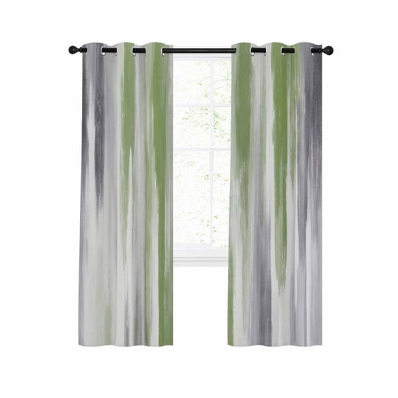 Sage Green Gray Blackout Curtains, Light Blocking Print Window Curtains, Gradient Country Abstract Aesthetic Thermal Insulated Window Drapes for Living Room Kitchen Cafe 2 Panels, 55"W x 39"L