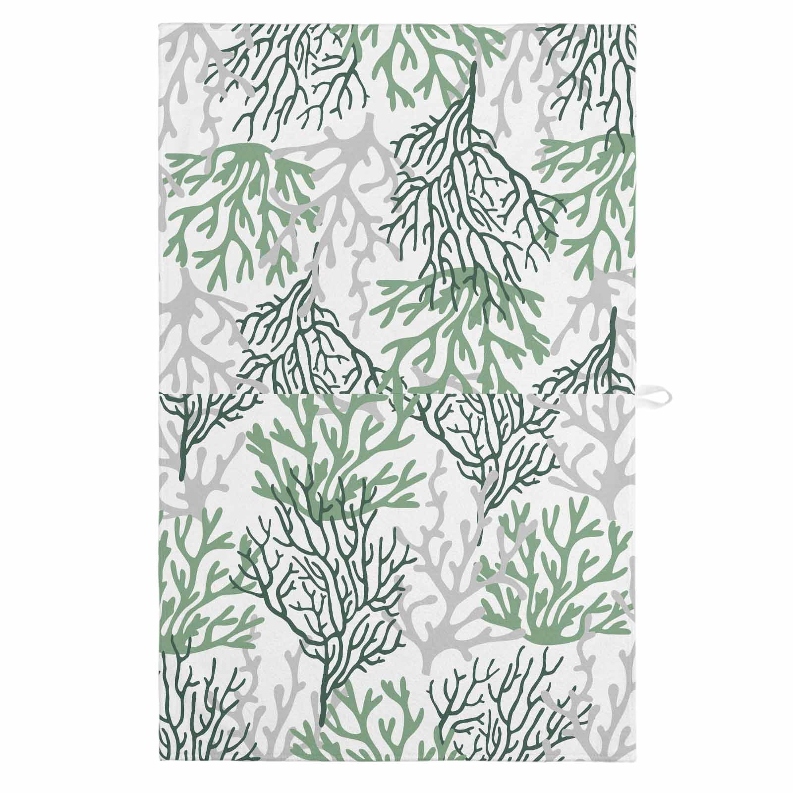 Sage Green Gray Coral Coastal 1 Pack Kitchen Towel, Water Absorbent Dish Towel, Summer Beach Seaside Nautical Decorative Hand Towels - Quick Drying Cloth for Cooking Baking, 18x28 Inch