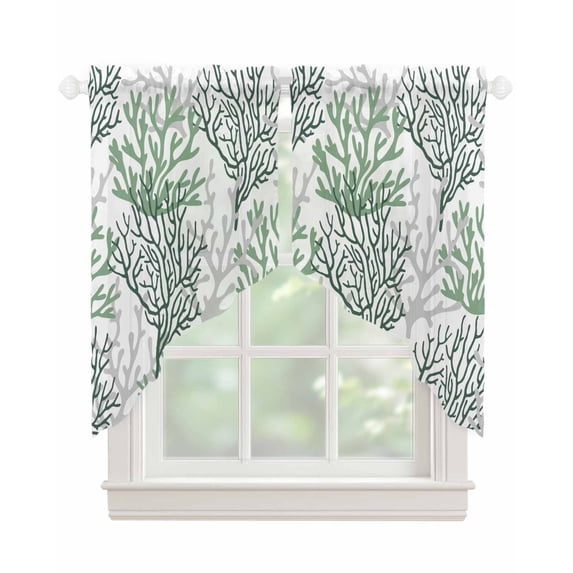 Sage Green Gray Coral Coastal Swag Valances for Windows, Summer Beach Seaside Nautical Rod Pocket Sheer Valances for Windows, Swag Toppers Light Filtering for Kitchen Living Room 2 Panels 36''x36''