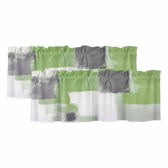 Sage Green Gray Curtain Valances for Windows, Kitchen Valance Window Treatments Panel 2 Pack, Abstract Oil Painting Geometric Modern Rod Pocket Short Curtains for Bathroom Bedroom 60 x 18 Inch