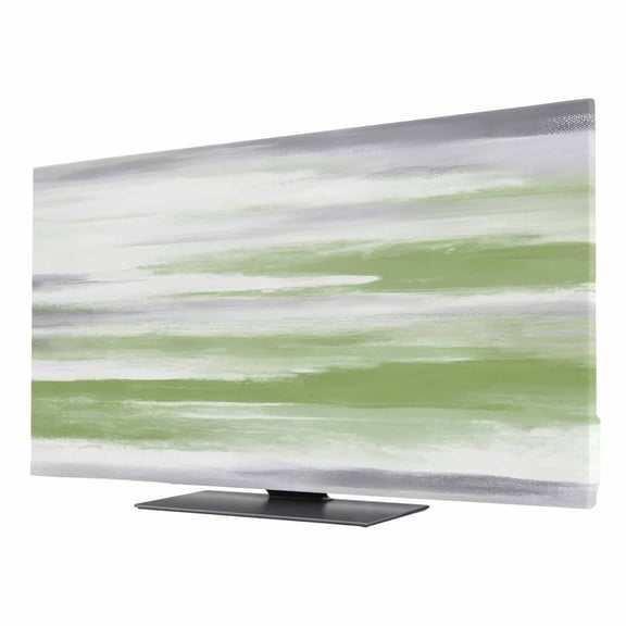 Sage Green Gray Elastic Indoor TV Cover 65" Dust Protector,Stretch Fabric Flat Screen TV Covers,Neutral Abstract White Ombre Texture Universal Washable Anti-scratch Cover for Curved LCD LED OLED TVs