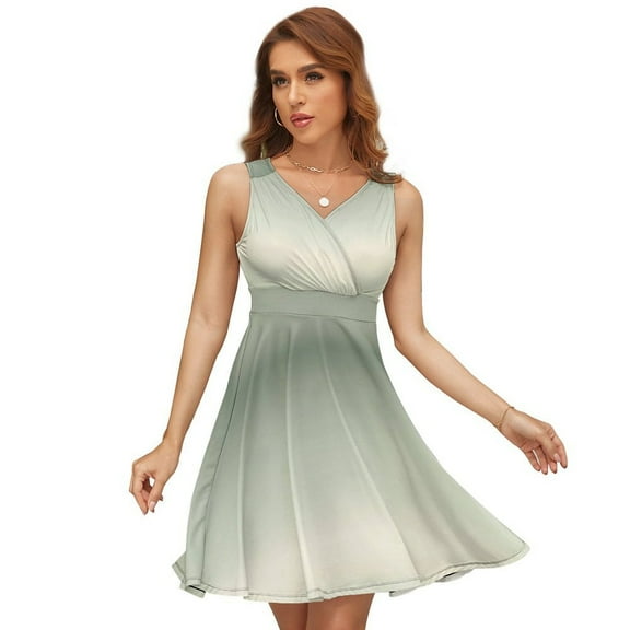 Sage Green Gray Gradient Dress Fashion Beach Long Dresses Female Party Printed Sundress