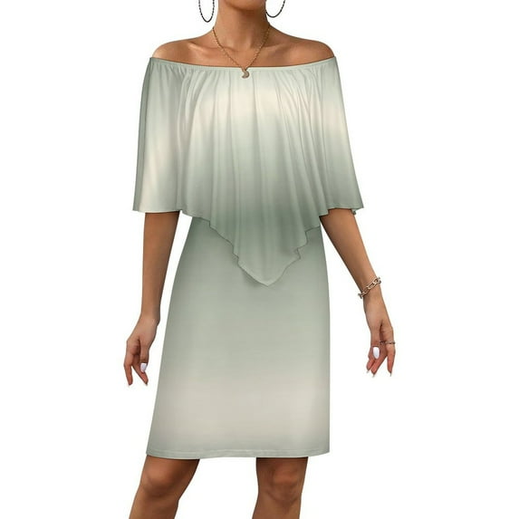 Sage Green Gray Gradient Women's Off The Shoulder Ruffles Summer Wedding Guest Loose Casual Party Beach Dress