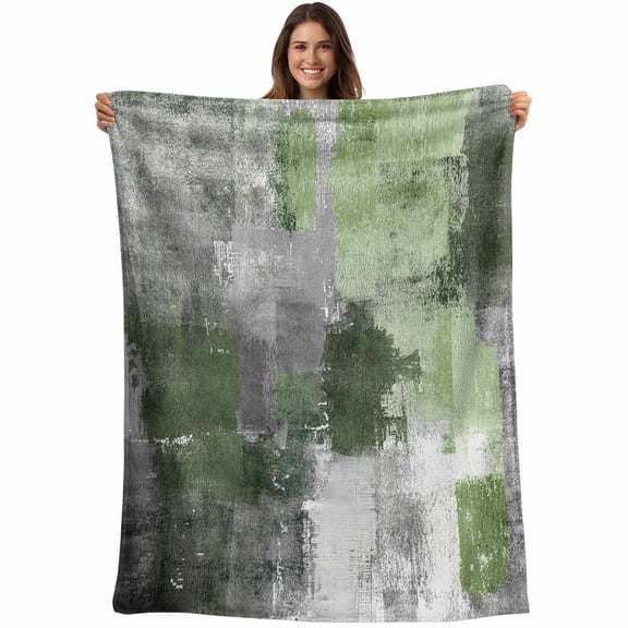 Sage Green Gray Graffiti Block Throw Blankets, Modern Abstract Texture Art Soft Fleece Blanket Decorative for Home Sofa Couch Chair Living Bedroom, 50x60 inches,