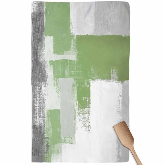 Sage Green Gray Kitchen Towel Dish Cloths Set of 1, Microfiber Soft Kitchen Hand Towels, Oil Painting Geometric Abstract Modern Absorbent Quick Drying Dishcloths 18 x 28 Inches