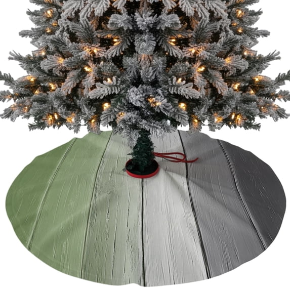 Sage Green Gray Ombre Christmas Tree Skirt 48 Inches, Vintage Country Wooden Xmas Trees Skirt Mat Cover Decorations for Holiday Party Indoor Outdoor
