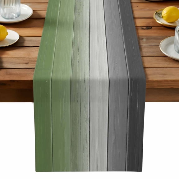Sage Green Gray Ombre Cotton Linen Table Runner for Dining Kitchen, Vintage Country Wooden Wedding Outdoor Party Tablerunners Decoration, Dresser Scarf Coffee Tablecloth Runners 13x36 Inches