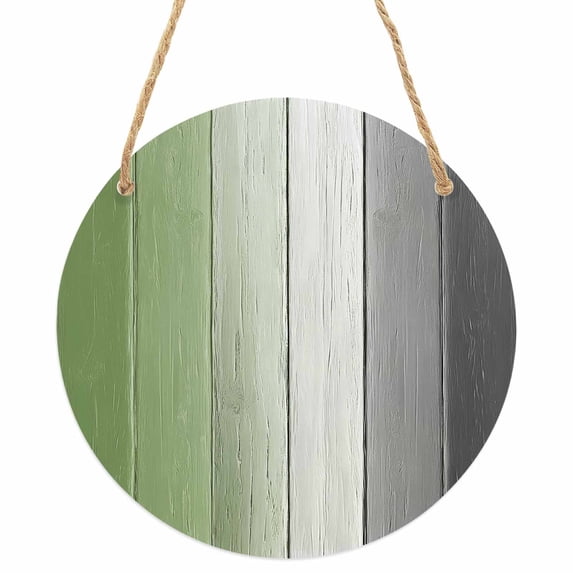 Sage Green Gray Ombre Round Front Door Welcome Sign, 5.9 Inch Wall Hanging Decor for Indoor Outdoor, Vintage Country Wooden Home Porch Hanger Decorations for Holiday Gift