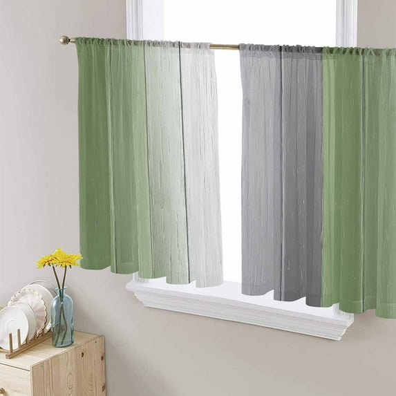 Sage Green Gray Ombre Sheer Curtains 45 Inch Length 2 Panels Set for Living Room/Bedroom, Vintage Country Wooden Semi Curtain Sheers Drapes Rod Pocket Curtains Window Treatment Set 52''x45''x2