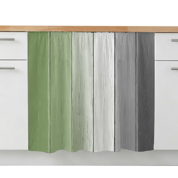 Sage Green Gray Ombre Sink Skirt 10"W x 11"L, Dustproof Under Sink Curtain Skirt for Bathroom Kitchen, Vintage Country Wooden Adhesive Short Vanity Curtains Cover for Laundry Room Closet Shoe Rack