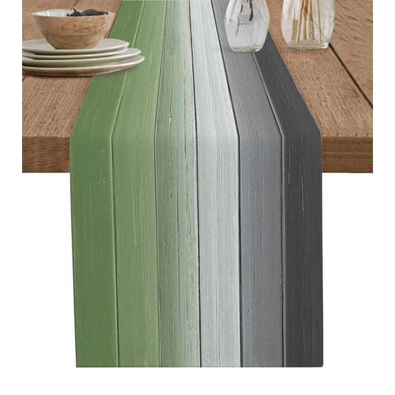Sage Green Gray Ombre Table Runner Vintage Country Wooden Tablerunners 13 x 48 Inch, Table Decorations Tabletop Scarf for Summer Gathering Holiday Farmhouse Kitchen Dining Decor