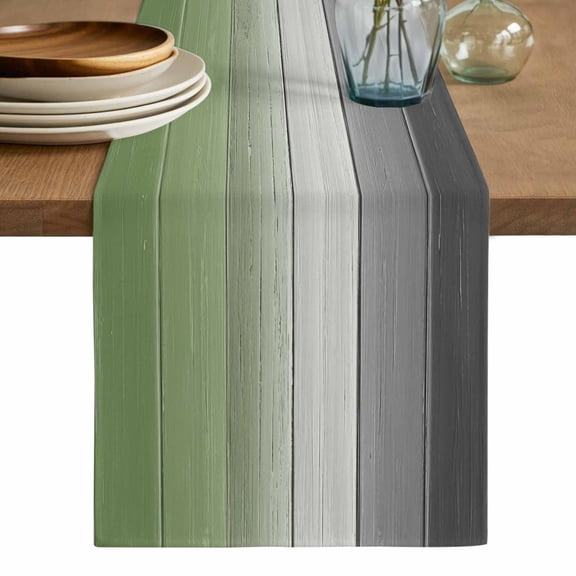 Sage Green Gray Ombre Table Runner, Vintage Country Wooden Washable Cotton Linen Table Runners 36 Inches Long, Dresser Scarf Runner for Nightstand/End Tables/Round Tables 13''x36''