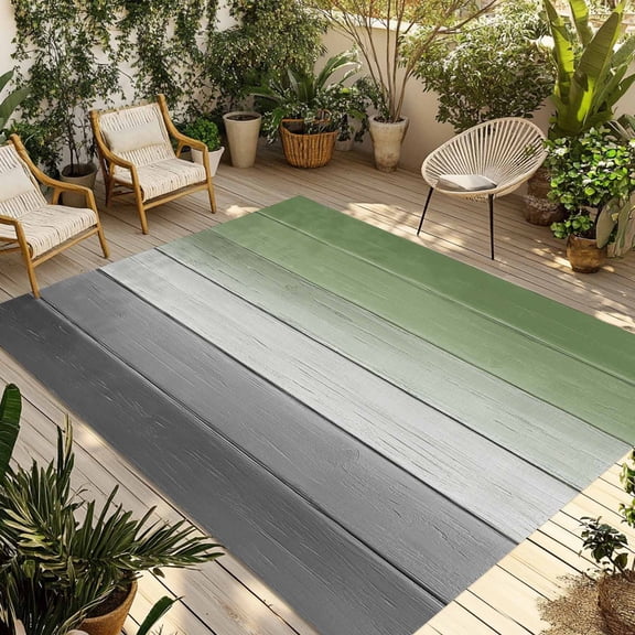 Sage Green Gray Outdoor Rug 5x8 Ft - Reversible Patio Rug Outdoor Camping Rugs, Vintage Country Ombre Chic Wooden Grain Indoor Outdoor Area Rugs, Non-Slip Outdoor Carpet Runner for Deck/Porch