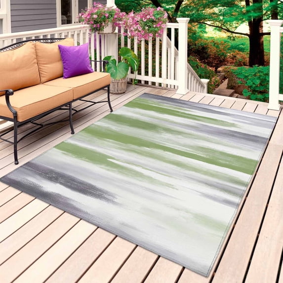 Sage Green Gray Outdoor Rug for Patio/Deck/Porch, Non-Slip Large Area Rug 4 x 6 Ft, Gradient Country Abstract Aesthetic Indoor Outdoor Rugs Washable Area Rugs, Reversible Camping Rug Carpet Runner