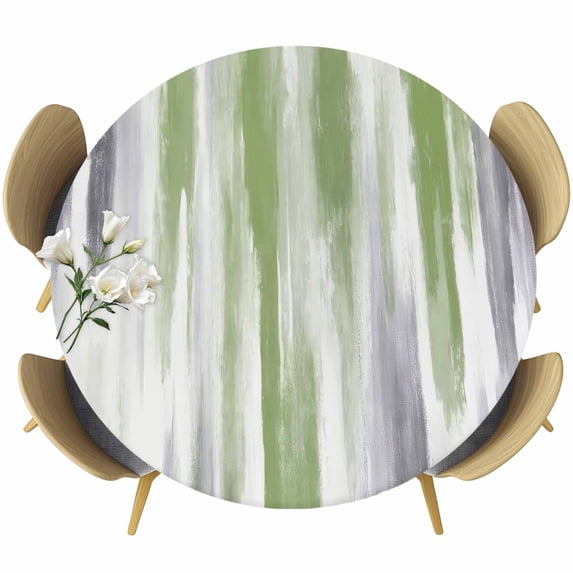 Sage Green Gray Round Tablecloth, Fitted Table Cover with Elastic for 55"-60" Round Tables, Gradient Country Abstract Aesthetic Table Cloth Outdoor Indoor Dinning Party Waterproof Tablecloths