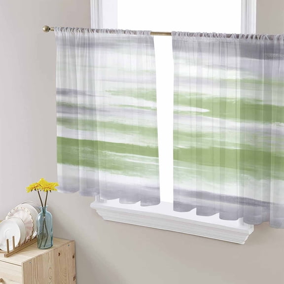 Sage Green Gray Sheer Curtains 54 Inches Length 2 Panels Set, Window Sheer Curtains for Living Room/Bedroom, Neutral Abstract White Ombre Texture Light Filtering Rod Pocket Curtain 52'' x 54'' x 2