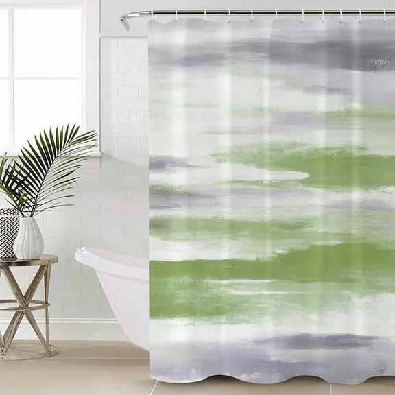 Sage Green Gray Shower Curtain Set, Waterproof Shower Curtains for Bathroom, Neutral Abstract White Ombre Texture Washable Fabric Cloth Bath Curtain for Bathtub Decoration with Hooks 72x78 Inches