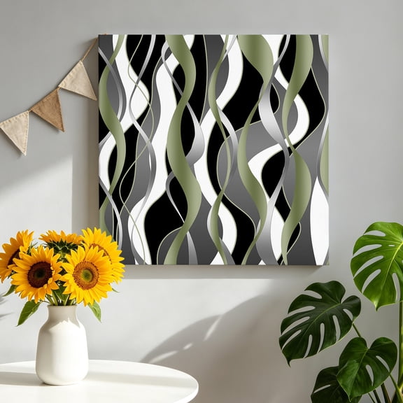Sage Green Gray Stripes Canvas Wall Art, Abstract Art Modern Framed Canvas Wall Decor Picture Print Artwork Decorations for Living Room Office Ready to Hang 8" x 8"