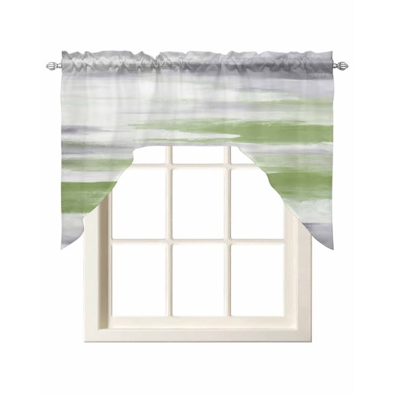 Sage Green Gray Swag Curtains for Kitchen Neutral Abstract White Ombre Texture Valances for Windows Rod Pocket Small Window Treatment Topper for Cafe Bedroom Bathroom Living Room Decor 56x36 Inch