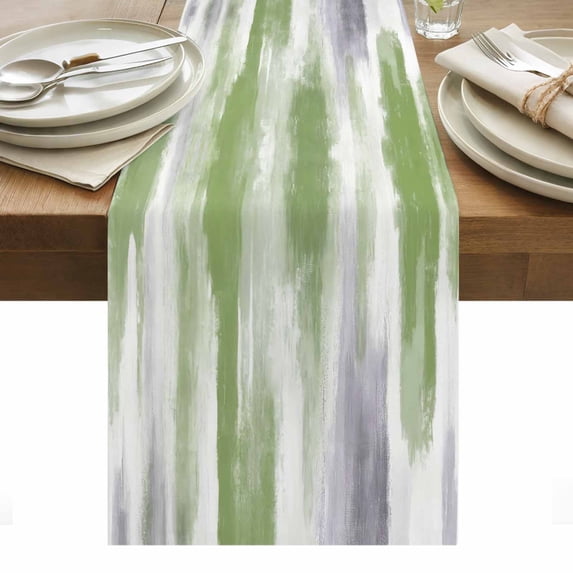 Sage Green Gray Table Runner - 60 Inch Long, Kitchen Dining Table Runner Dresser Scarves, Gradient Country Abstract Aesthetic Farmhouse Decor for Coffee Tables Wedding Party Banquet