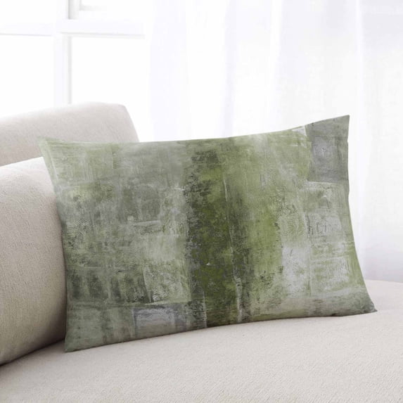 Sage Green Gray Throw Pillow Cover Case, Couch Sofa Bed Pillowcase, Soft Decorative Lumbar Pillow Protector, Farmhouse Chic Modern Abstract Art 16x24Inch Reversible Pillow Shams with Zipper