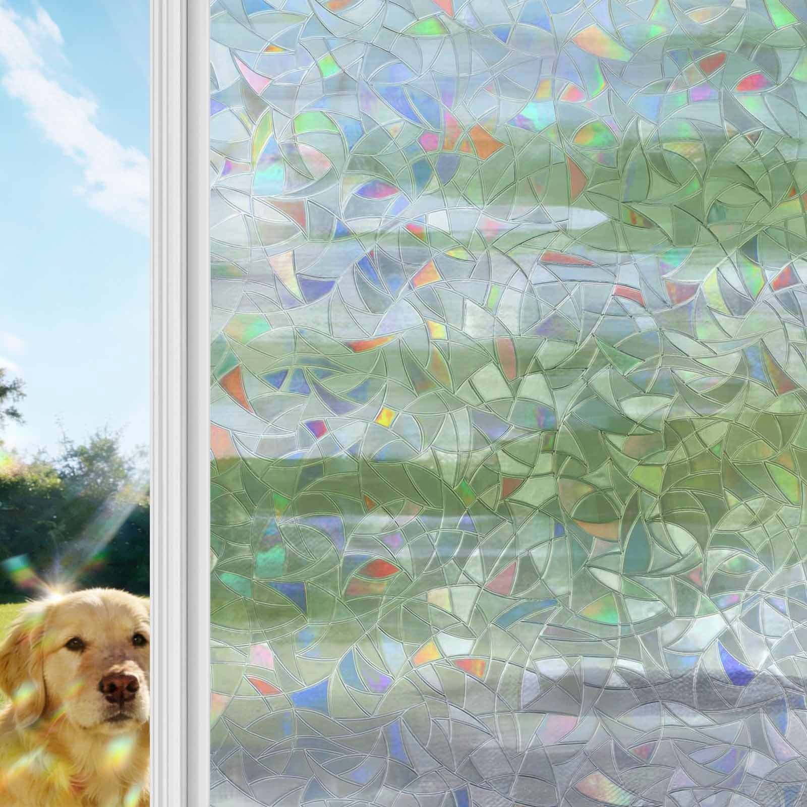 Sage Green Gray Window Privacy Film Stain Glass,Reusable Decorative Rainbow Window Film,Neutral Abstract White Ombre Texture Static Cling Sun Blocking Stickers Decals Covers 23.6" x 59" (2pcs)