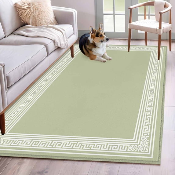Sage Green Greek Key Area Rug 3x5 Washable Rug Non Slip Geometric Greece Ancient Farmhouse Geo Large Area Rug Indoor Floor Carpet for Entryway Bedroom Kitchen Living Room Office Dining Room Nursery
