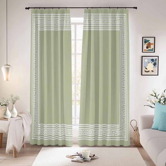 Sage Green Greek Key Blackout Curtains for Bedroom/Living Room, Pinch Pleated Black Out Curtains, Geometric Greece Ancient Farmhouse Geo Room Darkening Window Drapes with Hooks 2 Panels, 39"x70"