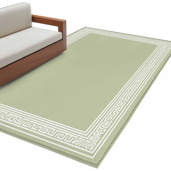 Sage Green Greek Key Large Area Rugs for Bedroom Living Room, Soft Non Slip Carpet Bedside Rug, Geometric Greece Ancient Farmhouse Geo Rectangular Floor Cover Kitchen Accent Rug 4'x6' for Office