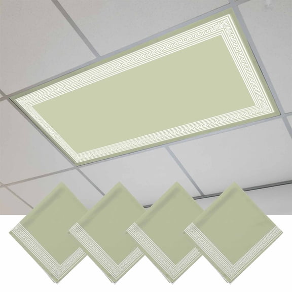 Sage Green Greek Key Magnetic Fluorescent Light Covers for Ceiling Lights 2x4Ft,Geometric Greece Ancient Farmhouse Geo Office Classroom Kitchen Drop Ceiling Light Covers Filters Shade Panel 4Packs