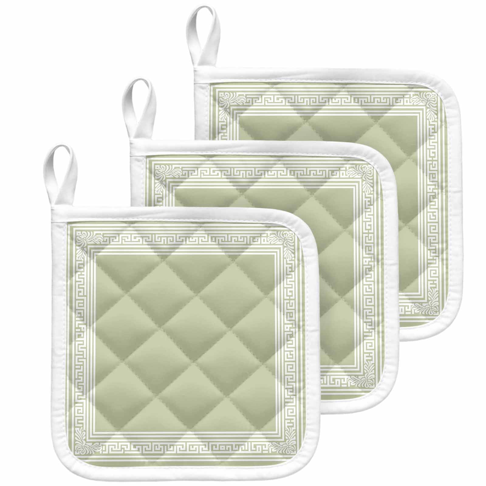 Sage Green Greek Key Pot Holders for Kitchen Heatproof Potholder, 3 ...