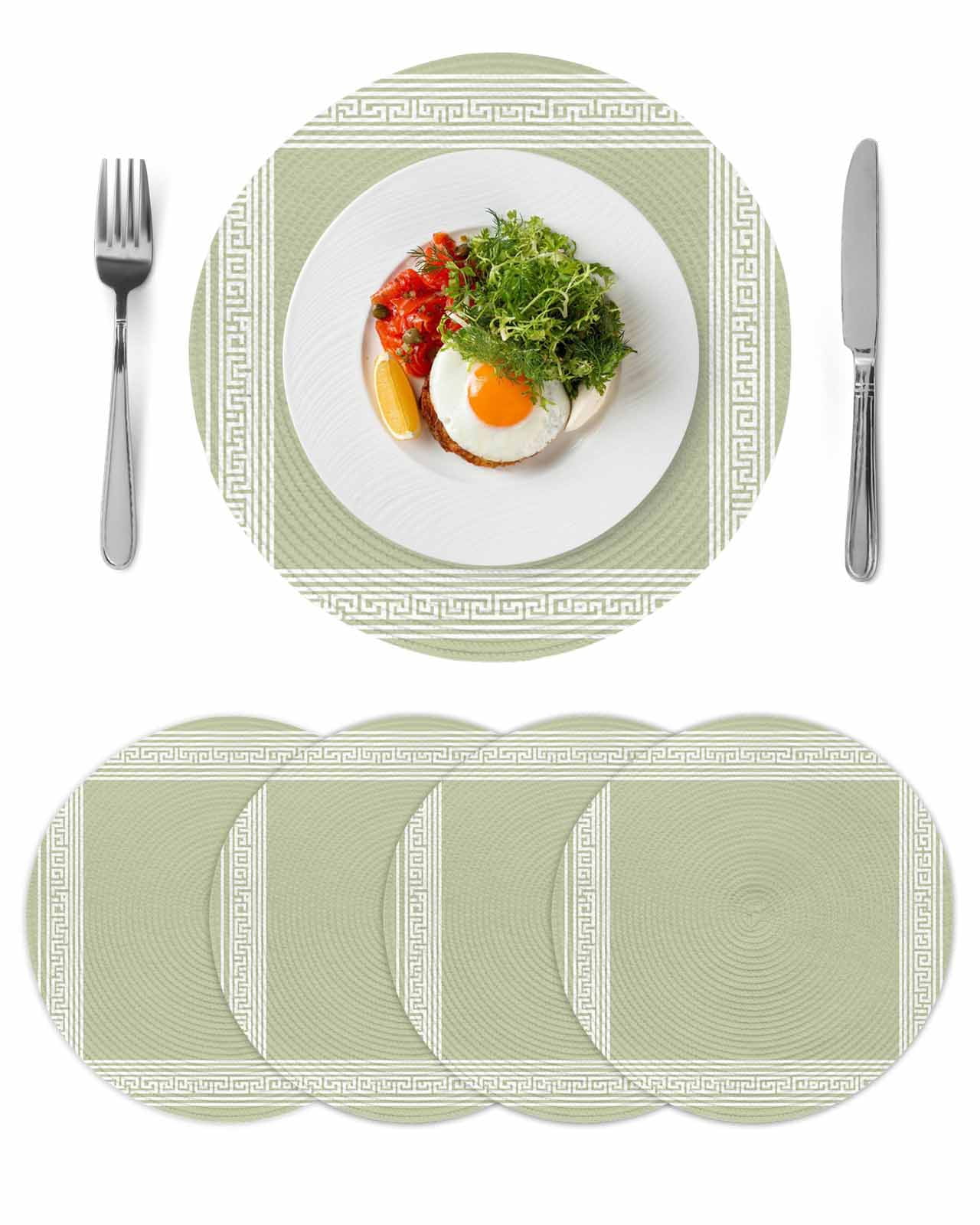 Rolemaster Table Mat Sage Green Greek Key Round Placemats Set of 4 for Dinning Tables,Heat ...