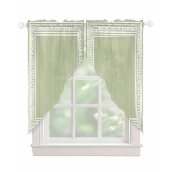 Sage Green Greek Key Swag Valances for Windows, Geometric Greece Ancient Farmhouse Geo Rod Pocket Sheer Valances for Windows, Swag Toppers Light Filtering for Kitchen Living Room 2 Panels 36''x63''