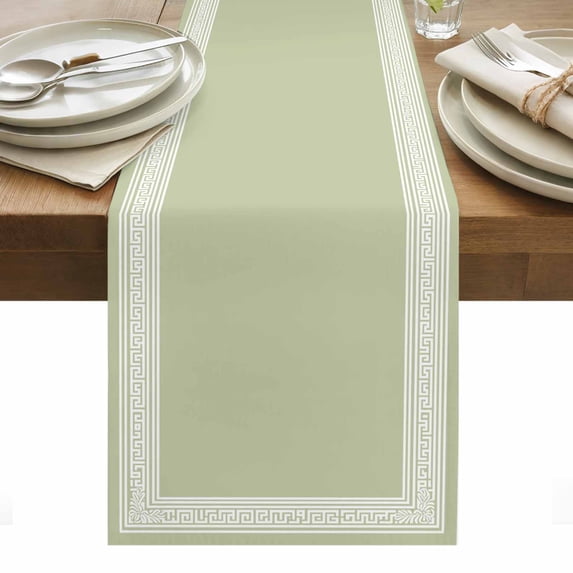 Sage Green Greek Key Table Runner - 36 Inch Long, Kitchen Dining Table Runner Dresser Scarves, Geometric Greece Ancient Farmhouse Geo Farmhouse Decor for Coffee Tables Wedding Party Banquet