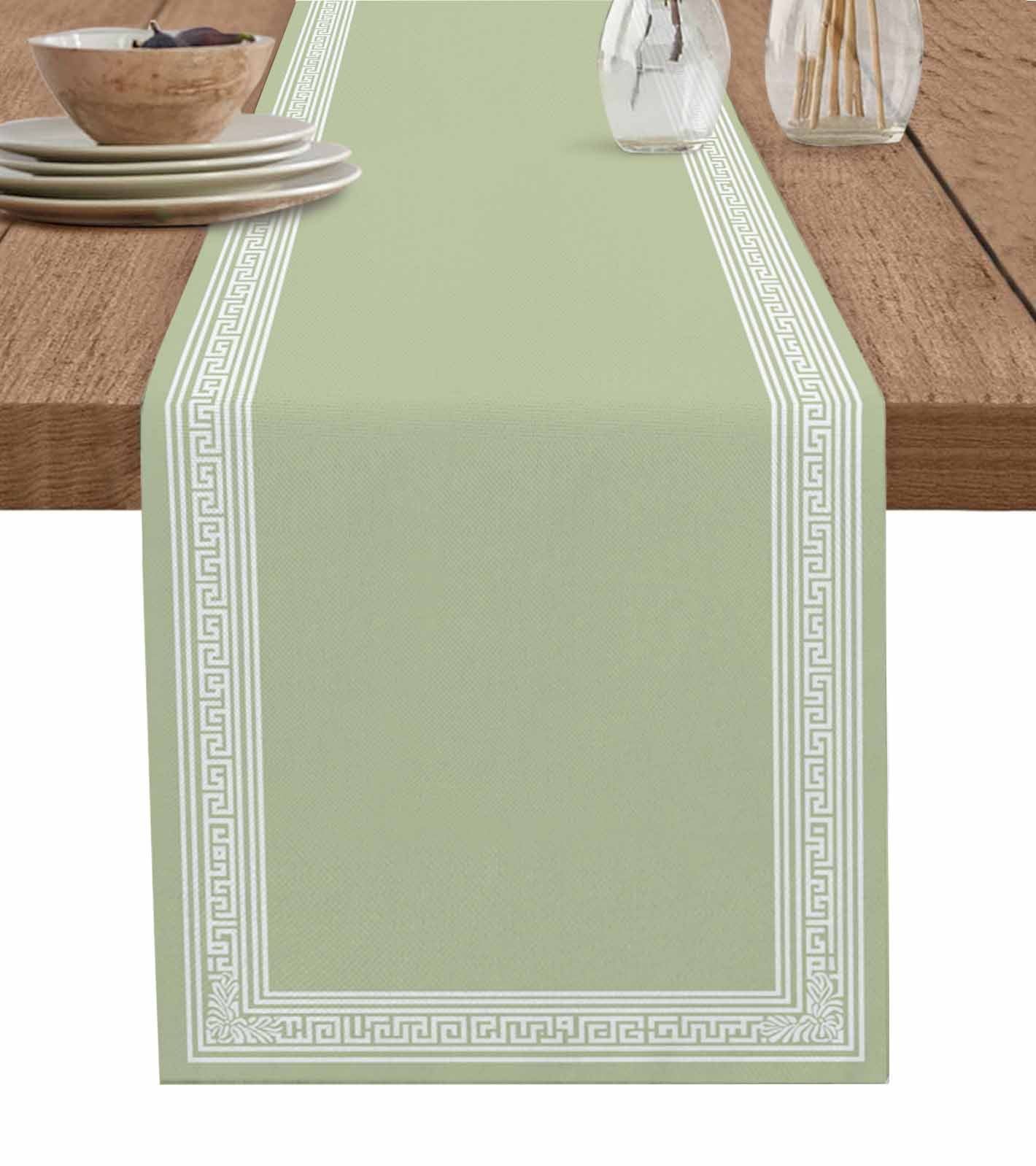 Sage Green Greek Key Table Runner 72 Inches, Geometric Greece Ancient Farmhouse Geo Bed Runner Dresser Scarves Tabletop for Indoor Outdoor Parties/Ceremony/Banquet, 13" x 72"