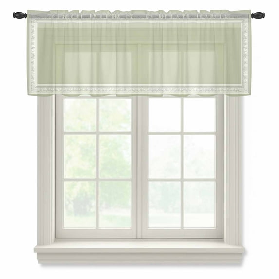 Sage Green Greek Key Valance Curtains for Kitchen/Living Room/Bathroom/Bedroom Window,Rod Pocket Small Topper Half Short Window Curtains Sheer Scarf,Geometric Greece Ancient Farmhouse Geo 60"x18"