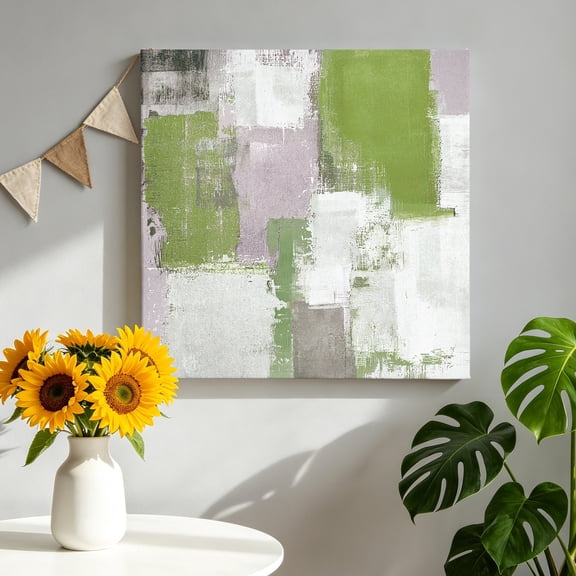Sage Green Grey Abstract Canvas Wall Art Framed Wall Decor for Living Room Bedroom Bathroom, Modern Graffiti Canvas Pictures Ready to Hang Decor, 16"x16"