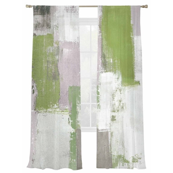 Sage Green Grey Abstract Sheer Curtains for Living Room Bedroom, Light-filtering Sheer Curtain, Modern Graffiti Rod Pocket Voile Window Treatment Drapes, 52’’Wx108’’L, 2 Panels Set