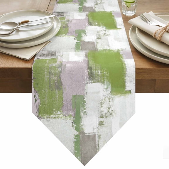 Sage Green Grey Abstract Table Runner 36 Inches Long Modern Graffiti Brush Art Table Runners for Dining Room Tabletop Dresser Scarf Home Party Banquet Wedding Holiday Decoration