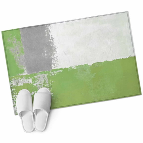 Sage Green Grey Bathroom Mat 2x3 FT, Non Slip Small Kitchen Mat, Oil Painted Abstract Geometric Modern Washable Soft Backed Front Door Throw Rug Non-Shedding Indoor Outdoor Doormat for Entryway Sink