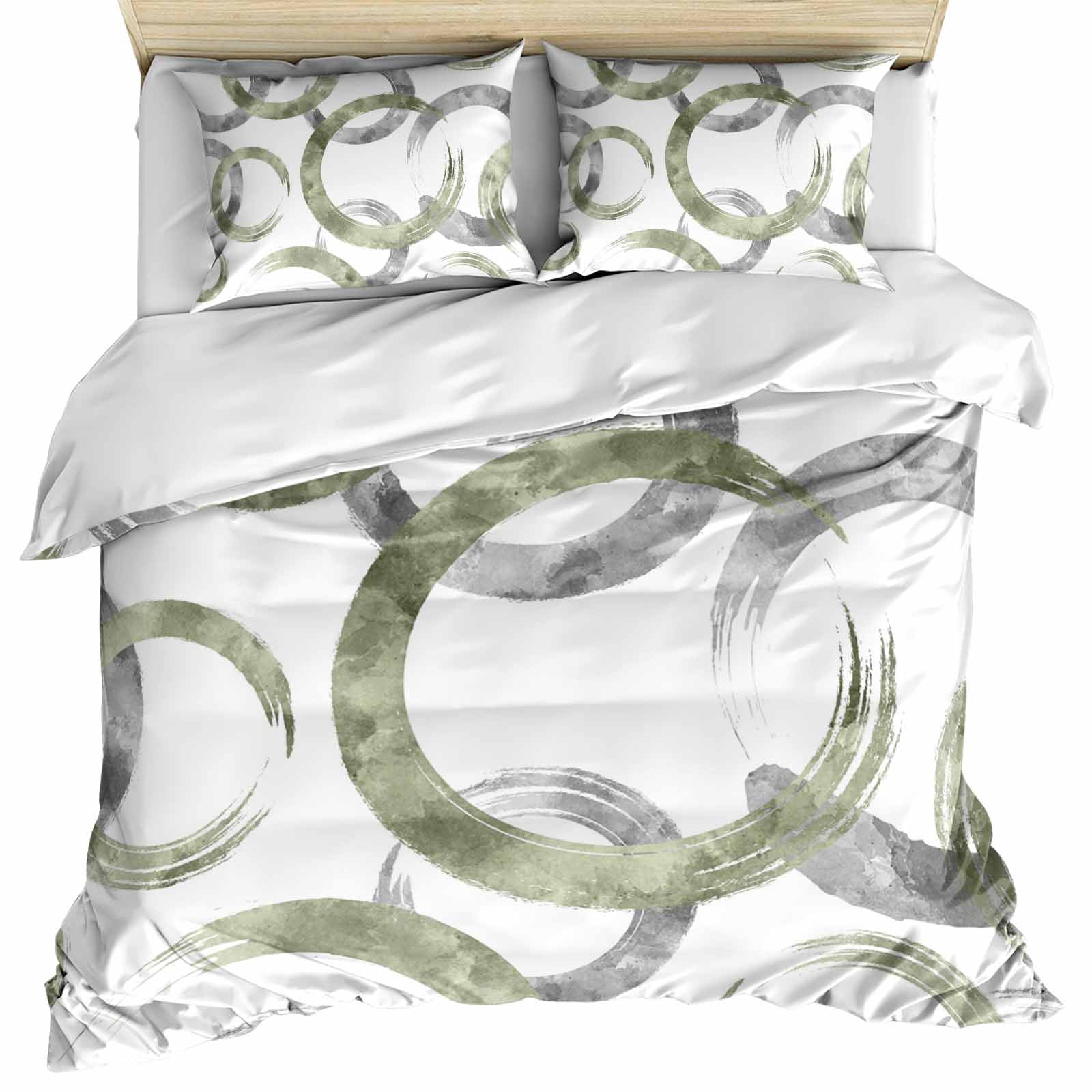 Sage Green Grey Bedding 3 Piece Duvet Cover Set Twin Size, Geometric Circle Modern Abstract Simple Art Soft Microfiber Comforter Cover with Zipper Closure & Pillowcases, FadeResistant Quilt Cover