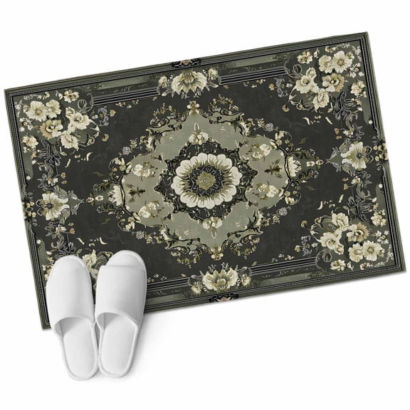 Sage Green Grey Boho 2'x3' Washable Rug, Vintage Ethnic Geometric Abstract Non-Slip Soft Doormat Area Rugs for Entrance Bathroom Bedsides, Carpet for Kitchen Bedroom, Entryway Floor Mat