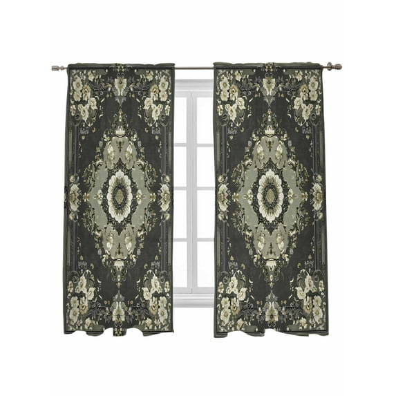 Sage Green Grey Boho Curtains 63 Inch Length,Sheer Curtains for Bedroom Living Room Window Vintage Ethnic Geometric Abstract Rod Pocket Drapes Kitchen Curtains Small Half Window 42"x63" 2 Panels