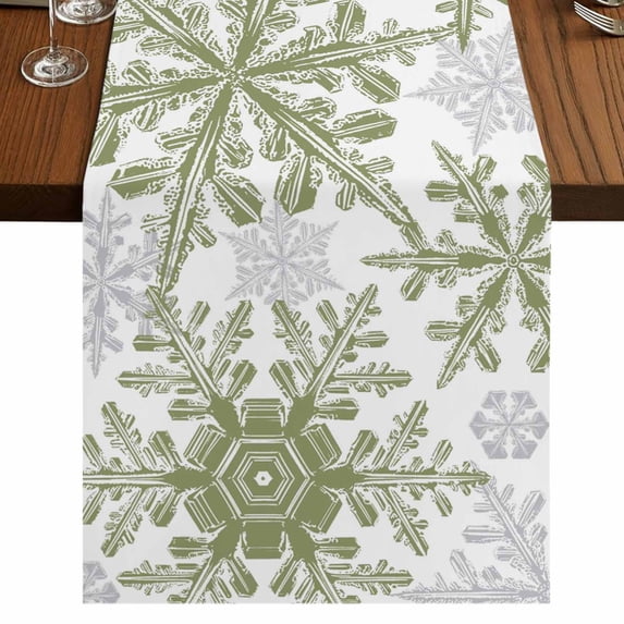 Sage Green Grey Christmas Short Table Runner 60 Inches Long,Snowflake ...